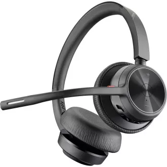 Bezprzewodowy zestaw słuchawkowy Poly Voyager 4320, adapter BT700 USB-C, zestaw stereo, podstawka ładująca Bezprzewodowy zestaw słuchawkowy Poly Voyager 4320, adapter BT700 USB-C, zestaw stereo, podstawka ładująca