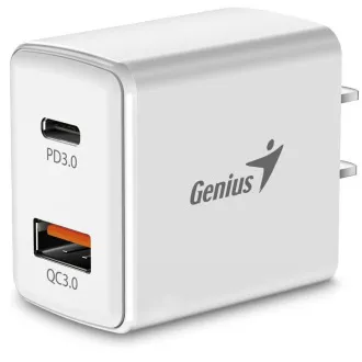 Ładowarka GENIUS PD-20AC, 20W, szybkie ładowanie, USB-C PD3.0, USB-A QC3.0, biała