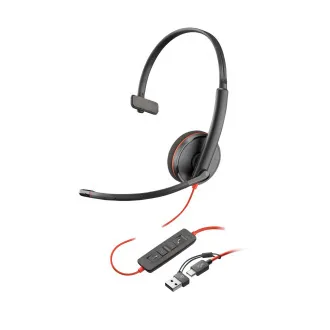 Zestaw słuchawkowy Poly Blackwire 3220, adapter USB-C/A, stereo (luzem)