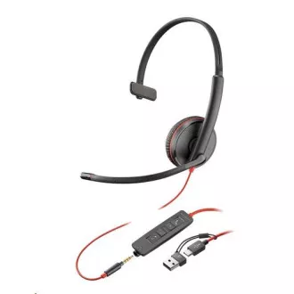 Zestaw słuchawkowy Poly Blackwire 3215, gniazdo 3,5 mm   adapter USB-C/A, mono (luzem)