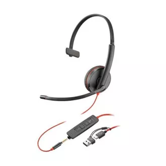 Zestaw słuchawkowy Poly Blackwire 3215, gniazdo 3,5 mm   adapter USB-C/A, mono