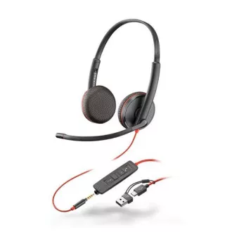 Zestaw słuchawkowy Poly Blackwire 3225, gniazdo 3,5 mm   adapter USB-C/A, stereo
