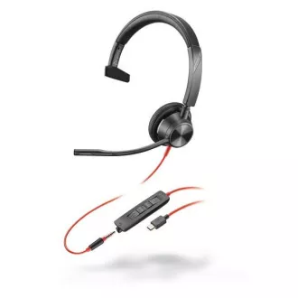 Zestaw słuchawkowy Poly Blackwire 3315 MS Teams, gniazdo 3,5 mm   adapter USB-C/A, mono