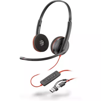Zestaw słuchawkowy Poly Blackwire 3220, adapter USB-C/A, stereo