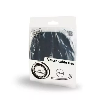 Paski na rzep C-Tech CABLEXPERT, 210 mm, czarne, 100 sztuk w opakowaniu