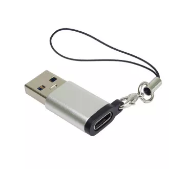 PremiumCord Adapter USB3.0 A męski - USB-C żeński, srebrny z pętlą do zawieszania