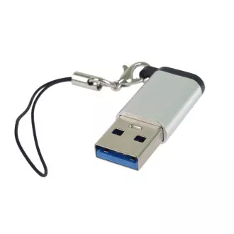 PremiumCord Adapter USB3.0 A męski - USB-C żeński, srebrny z pętlą do zawieszania