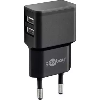 Goobay Adapter zasilania i ładowania 230V do 2x USB, maks. 2, 4A, czarny Goobay Adapter zasilania i ładowania 230V do 2x USB, maks. 2, 4A, czarny
