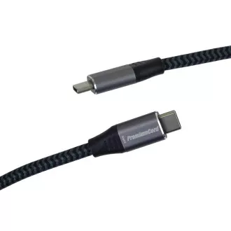 Kabel PREMIUMCORD USB-C (USB 3.2 Gen2x2, 5A, 100W, 20Gbit/s) 3m, szary