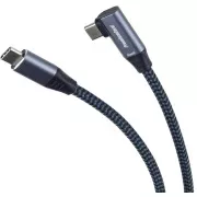 Zakrzywiony kabel PREMIUMCORD USB-C (USB 3.2 Gen2x2, 5A, 100W, 20Gbit/s) 3m, szary
