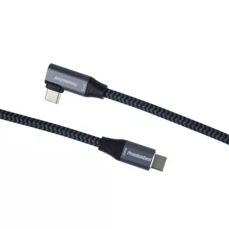 Zakrzywiony kabel PREMIUMCORD USB-C (USB 3.2 Gen2x2, 5A, 100W, 20Gbit/s) 3m, szary