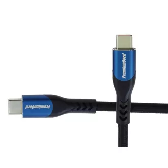 Kabel PremiumCord USB-C (USB 3.2 GEN 2x2, 5A, 100W, 20Gbit/s) 0, 5m, bawełniany oplot
