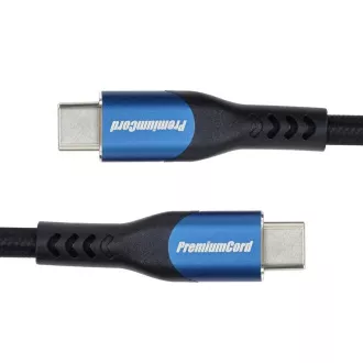 Kabel PremiumCord USB-C (USB 3.2 GEN 2x2, 5A, 100W, 20Gbit/s) 0, 5m, bawełniany oplot