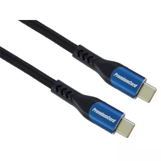 Kabel PremiumCord USB-C (USB 3.2 GEN 2x2, 5A, 100W, 20Gbit/s) 1m, bawełniany oplot