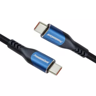 Kabel PremiumCord USB-C (USB 3.2 GEN 2x2, 5A, 100W, 20Gbit/s) 1m, bawełniany oplot