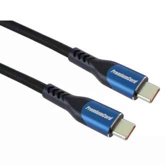 Kabel PremiumCord USB-C (USB 3.2 GEN 2x2, 5A, 100W, 20Gbit/s) 1, 5m, bawełniany oplot