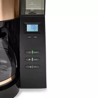 Ekspres do kawy Melitta AromaFresh 1021-04 z młynkiem, tacką ociekową, szklanym dzbankiem, 1180 W, wyświetlaczem, miedziany