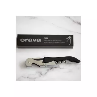 Orava WO-8 dźwigniowy otwieracz do wina i piwa, dwustopniowy, praktyczny nóż, czarny
