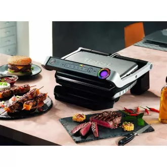 Grill elektryczny Tefal GC712D34 OptiGrill Inox, 2000 W, 6 programów, termostat, tacka na sok, srebrny/czarny Grill elektryczny Tefal GC712D34 OptiGrill Inox, 2000 W, 6 programów, termostat, tacka na sok, srebrny/czarny