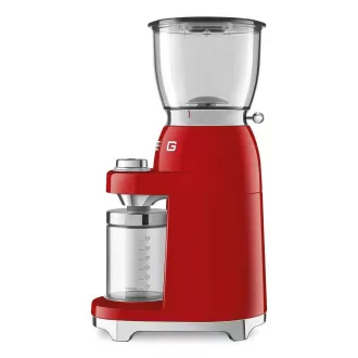 Młynek do kawy Smeg CGF11RDEU, 150 W, regulacja grubości mielenia, młynek ze stali nierdzewnej, pojemnik tritan, czerwony