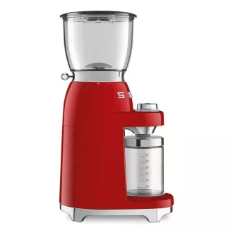 Młynek do kawy Smeg CGF11RDEU, 150 W, regulacja grubości mielenia, młynek ze stali nierdzewnej, pojemnik tritan, czerwony