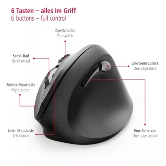 Hama pionowa ergonomiczna mysz bezprzewodowa EMW-500, 6 przycisków, czarna Hama pionowa ergonomiczna mysz bezprzewodowa EMW-500, 6 przycisków, czarna