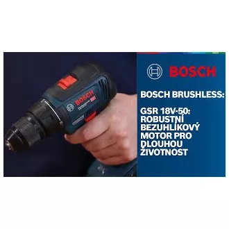 BOSCH GSR 18V-50, akumulatorowa wkrętarko-wiertarka, 0 - 460 / 0 - 1.800 obr/min, 10 mm BOSCH GSR 18V-50, akumulatorowa wkrętarko-wiertarka, 0 - 460 / 0 - 1.800 obr/min, 10 mm