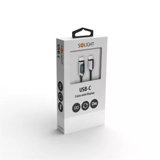 Kabel Solight USB-C z wyświetlaczem, złącze USB-C - złącze USB-C, 100W, 2m