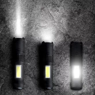 Kieszonkowa latarka akumulatorowa Solight LED z zoomem, 100lm   70lm, Li-Ion, USB, czarna