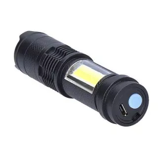 Kieszonkowa latarka akumulatorowa Solight LED z zoomem, 100lm   70lm, Li-Ion, USB, czarna