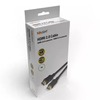 Kabel Solight HDMI z Ethernetem, złącze HDMI 2.0 A - złącze HDMI 2.0 A, blister, 3 m Kabel Solight HDMI z Ethernetem, złącze HDMI 2.0 A - złącze HDMI 2.0 A, blister, 3 m