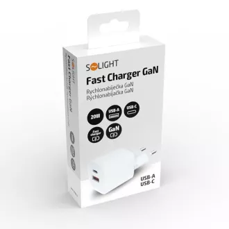 Solight USB-C   USB-A szybka ładowarka GaN 20W PD