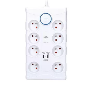 Listwa przeciwprzepięciowa Solight, 8z, USB A C, 2m, biała Listwa przeciwprzepięciowa Solight, 8z, USB A C, 2m, biała
