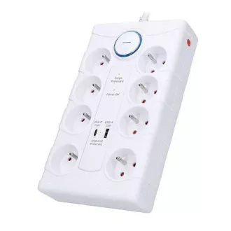 Listwa przeciwprzepięciowa Solight, 8z, USB A C, 2m, biała Listwa przeciwprzepięciowa Solight, 8z, USB A C, 2m, biała