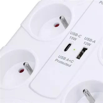 Listwa przeciwprzepięciowa Solight, 8z, USB A C, 2m, biała Listwa przeciwprzepięciowa Solight, 8z, USB A C, 2m, biała