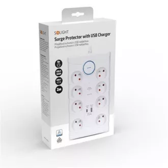Listwa przeciwprzepięciowa Solight, 8z, USB A C, 2m, biała Listwa przeciwprzepięciowa Solight, 8z, USB A C, 2m, biała