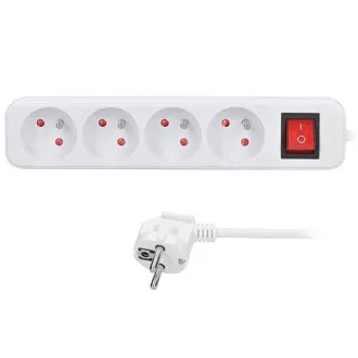 Przedłużacz Solight 3m, 4 gniazda, wyłącznik, 16A/3680W, PVC, biały Przedłużacz Solight 3m, 4 gniazda, wyłącznik, 16A/3680W, PVC, biały