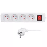 Przedłużacz Solight 5m, 4 gniazda, wyłącznik, 16A/3680W, PVC, biały