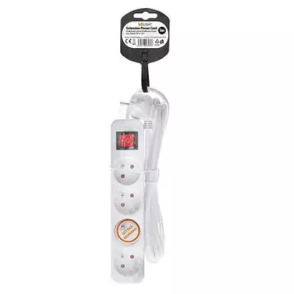 Przedłużacz Solight 5m, 4 gniazda, wyłącznik, 16A/3680W, PVC, biały Przedłużacz Solight 5m, 4 gniazda, wyłącznik, 16A/3680W, PVC, biały