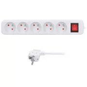 Przedłużacz Solight 3m, 5 gniazd, wyłącznik, 16A/3680W, PVC, biały