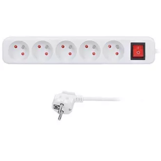 Przedłużacz Solight 5m, 5 gniazd, wyłącznik, 16A/3680W, PVC, biały