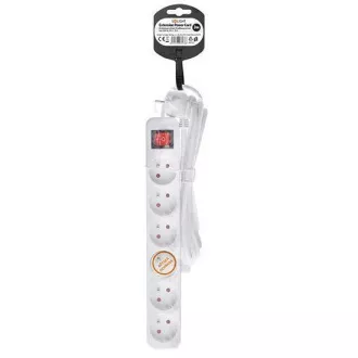 Przedłużacz Solight 3m, 6 gniazd, wyłącznik, 16A/3680W, PVC, biały