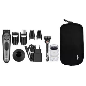 Trymer do brody Braun BT7940, 0,5-20 mm, akumulatorowy, 4 nasadki   Gillette, szary