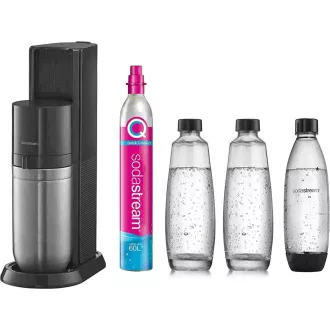 SodaStream Duo Titan Promo-Pack Ekspres do napojów gazowanych, 2 szklane butelki, 1 plastikowa butelka, butla CO2, czarny