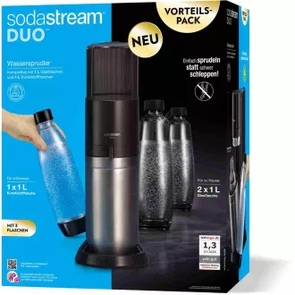 SodaStream Duo Titan Promo-Pack Ekspres do napojów gazowanych, 2 szklane butelki, 1 plastikowa butelka, butla CO2, czarny