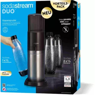 SodaStream Duo Titan Promo-Pack Ekspres do napojów gazowanych, 2 szklane butelki, 1 plastikowa butelka, butla CO2, czarny SodaStream Duo Titan Promo-Pack Ekspres do napojów gazowanych, 2 szklane butelki, 1 plastikowa butelka, butla CO2, czarny