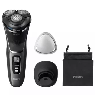 Trymer do brody Philips Series 3000 S3343/13, samoostrzące się ostrza PowerCut, golenie na sucho i mokro, czarny