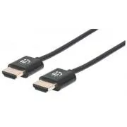 MANHATTAN Ultracienki, szybki kabel HDMI z Ethernet, HEC, ARC, 3D, 4K, HDMI męski-męski, ekranowany, czarny, 0, 5m