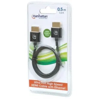 MANHATTAN Ultracienki, szybki kabel HDMI z Ethernet, HEC, ARC, 3D, 4K, HDMI męski-męski, ekranowany, czarny, 0, 5m MANHATTAN Ultracienki, szybki kabel HDMI z Ethernet, HEC, ARC, 3D, 4K, HDMI męski-męski, ekranowany, czarny, 0, 5m