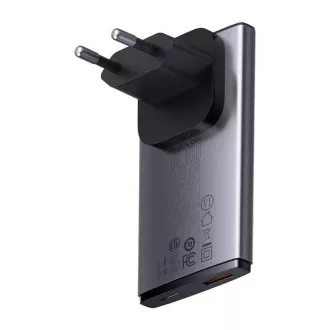 Baseus GAN5 Pro Ultracienki adapter USB-C   USB-A 65W do szybkiego ładowania, szary